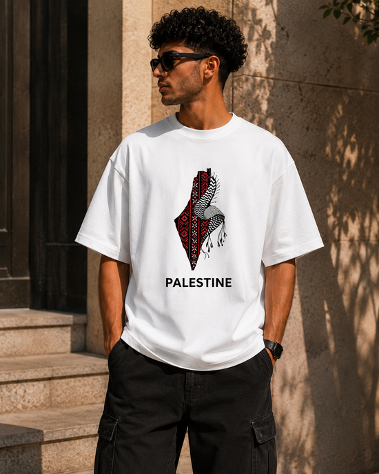 تيشرت كوفية الوطن – خريطة فلسطين بنقشة الكوفية الأصيلة | غصن