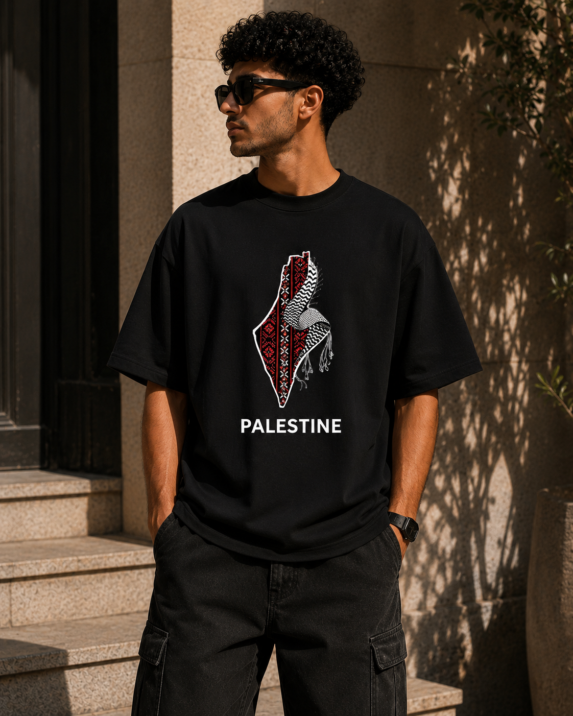 تيشرت كوفية الوطن – خريطة فلسطين بنقشة الكوفية الأصيلة | غصن