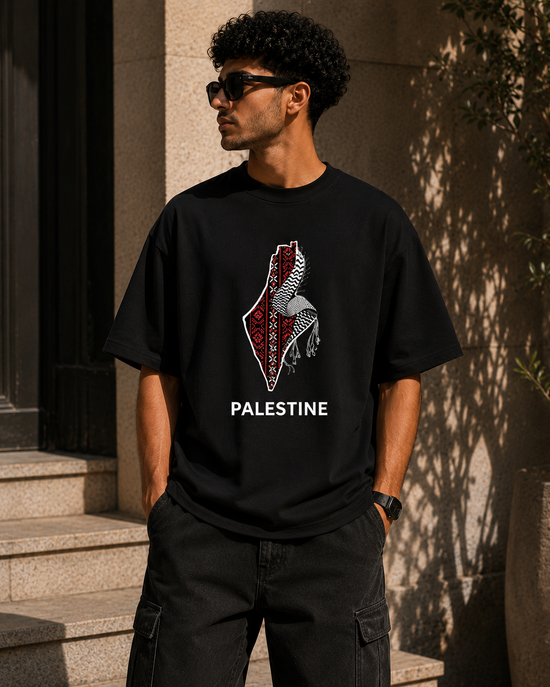 تيشرت كوفية الوطن – خريطة فلسطين بنقشة الكوفية الأصيلة | غصن