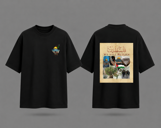 تيشرت سنعود – فلسطين WE WILL RETURN بتصميم تراثي عتيق | غصن